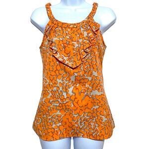 Banana Republic Orange Sleeveless Top Women S Braid Collar Ruffle Y2K Boho Chic